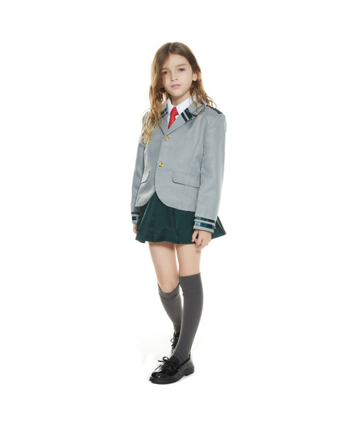 Kids Children Grey School Uniform Coat Shirt Skirt Fullset Suit JK Uniform Halloween Costume