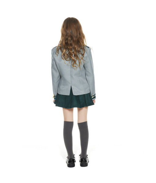 Kids Children Grey School Uniform Coat Shirt Skirt Fullset Suit JK Uniform Halloween Costume