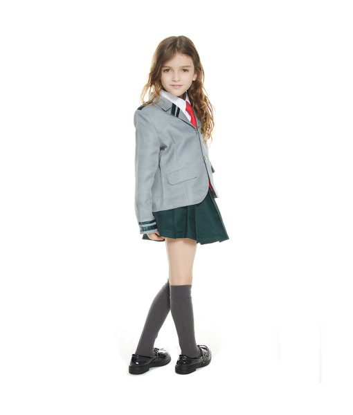 Kids Children Grey School Uniform Coat Shirt Skirt Fullset Suit JK Uniform Halloween Costume