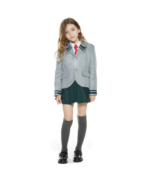 Kids Children Grey School Uniform Coat Shirt Skirt Fullset Suit JK Uniform Halloween Costume