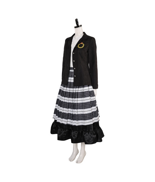 Women Black Uniform Suit Long Dress Halloween Costume