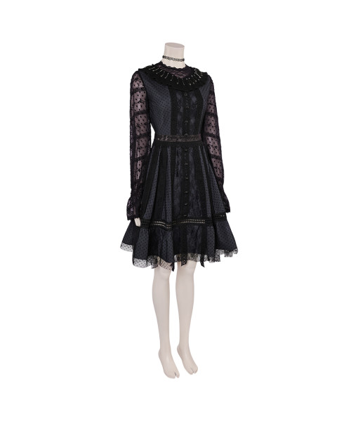 Women Gothic Black Mesh Dress Lace Halloween Costume