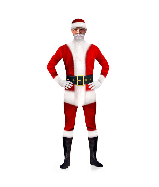 Adult Santa Claus Printed Jumpsuit Role Play with Hat Set Halloween Christmas Costume