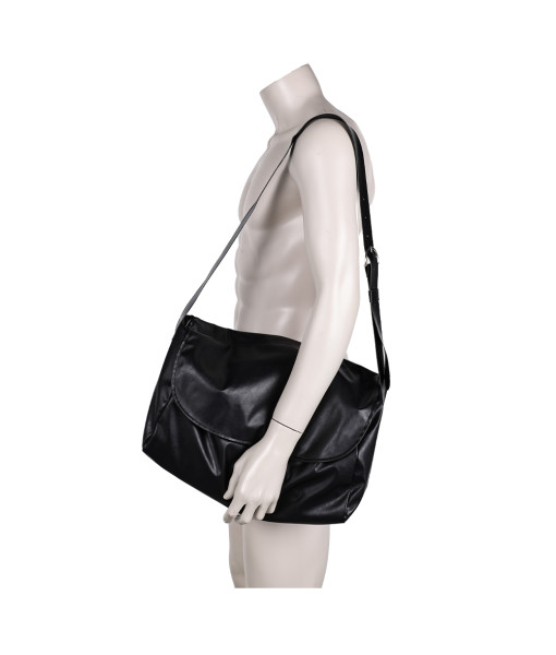 Black Leather Oversized Sporty Shoulder Bag 