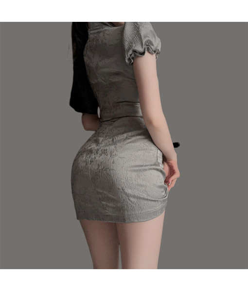 Women Grey Sexy Lingerie Chinese Cheongsam Slim-Fit Halloween Costume