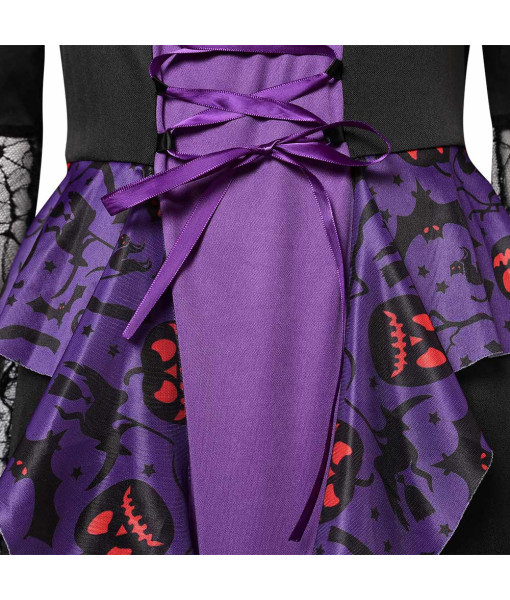 Women Purple Dress Web Sleeves Luxury Witch Role Play Fullset Halloween Costume