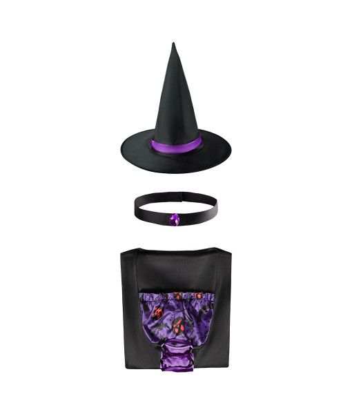 Women Purple Dress Web Sleeves Luxury Witch Role Play Fullset Halloween Costume