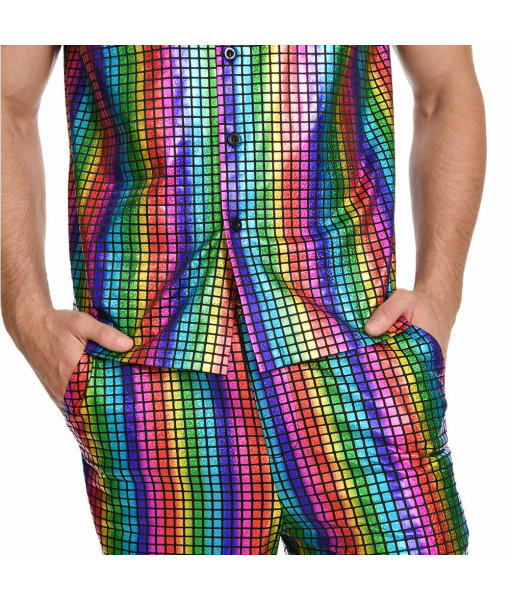 Men 70s Disco Rainbow Suit 6Pcs Halloween Costume