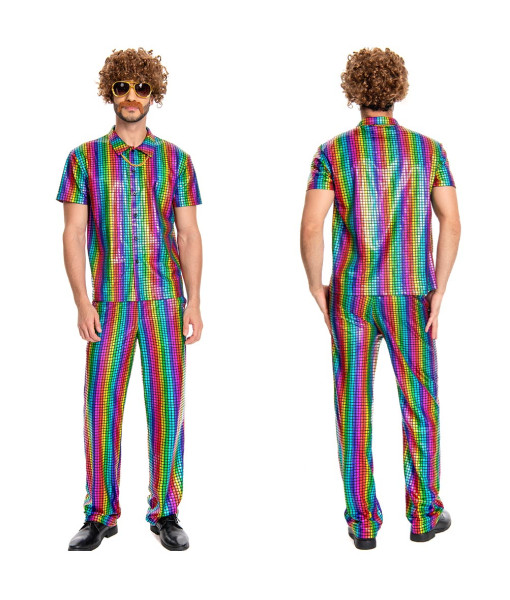 Men 70s Disco Rainbow Suit 6Pcs Halloween Costume