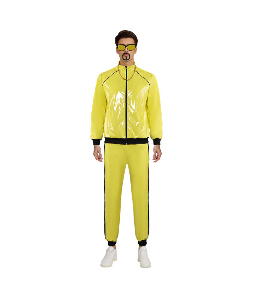 1980s Hip Hop Yellow Glossy 6Pcs Set Men Halloween Costume