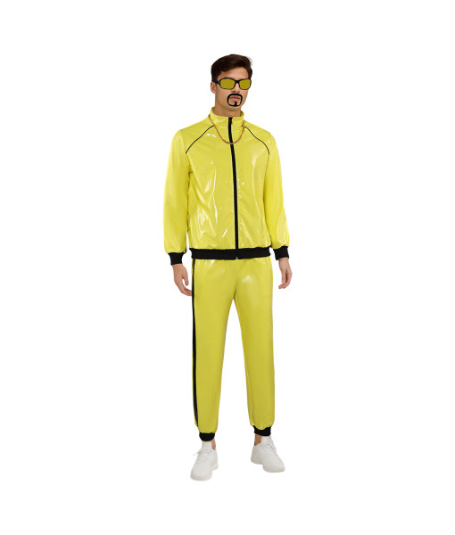 1980s Hip Hop Yellow Glossy 6Pcs Set Men Halloween Costume
