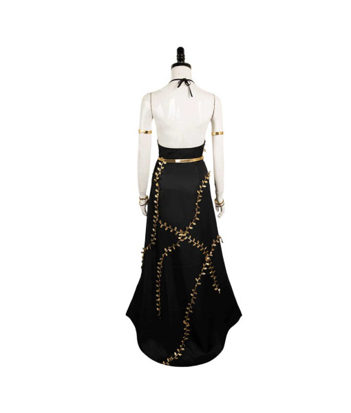 Women Black Low Cut Dress Golden Trim Fantasy Halloween Costume