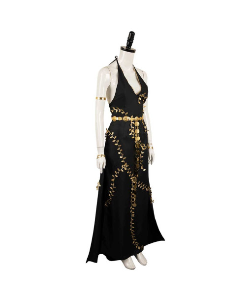 Women Black Low Cut Dress Golden Trim Fantasy Halloween Costume