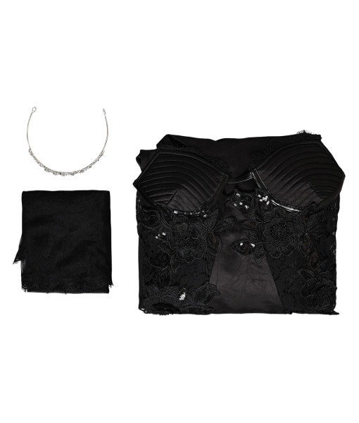 Women Black Witch Gothic Wedding Dress Set Halloween Costume