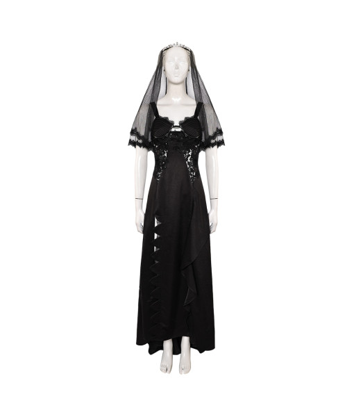 Women Black Witch Gothic Wedding Dress Set Halloween Costume