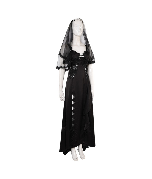 Women Black Witch Gothic Wedding Dress Set Halloween Costume