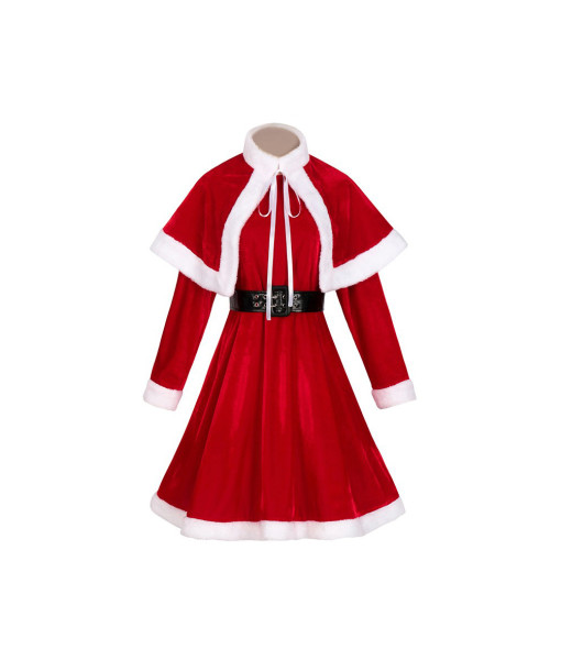 Women Red Dress with Shawl Uniform Set Santa Claus Christmas Costume