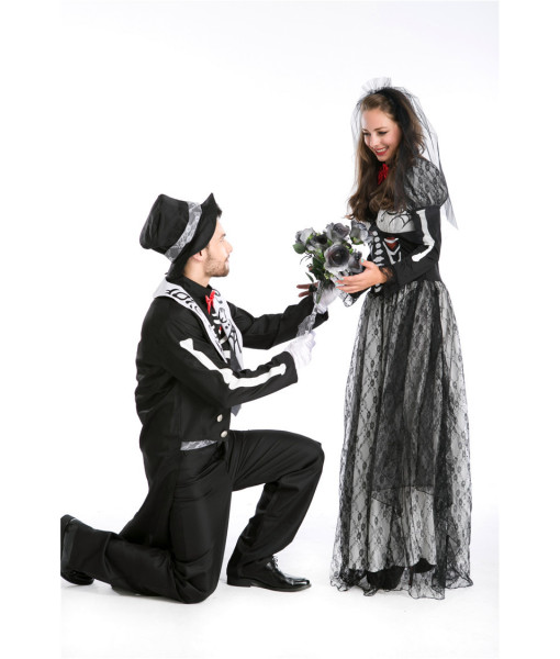 Couple Ghost Bride Bridegroom Day of the Dead Halloween Costume 