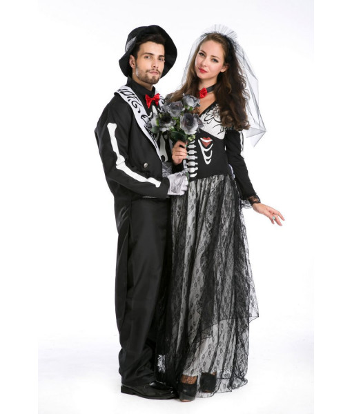 Couple Ghost Bride Bridegroom Day of the Dead Halloween Costume 