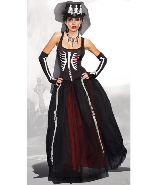 Voodoo Witch Skeleton Senorita Dress Day of the Dead Women Halloween Costume