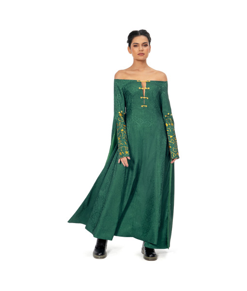 Women Medieval Fantasy Dark Green Dress Palace Nobel Princess Halloween Costume