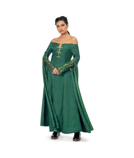 Women Medieval Fantasy Dark Green Dress Palace Nobel Princess Halloween Costume