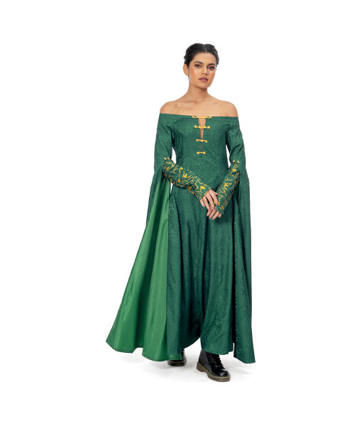 Women Medieval Fantasy Dark Green Dress Palace Nobel Princess Halloween Costume