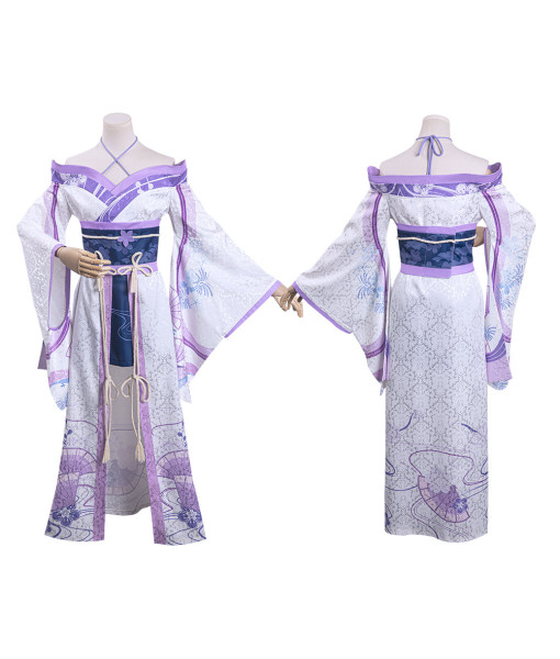 Women Purple Shoulder Kimono Design Fullset Outfit Halloween Costume