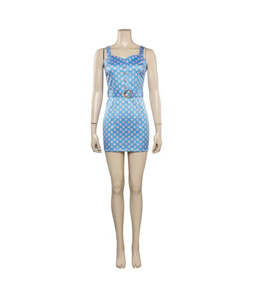 Women 70s Vintage Blue Spot Short Dress Halloween Costume