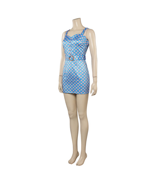 Women 70s Vintage Blue Spot Short Dress Halloween Costume