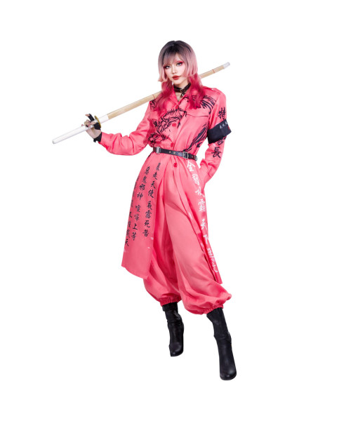 Women Pink Japanese Bakuzoku Uniform Motorcyle Gang Halloween Carnival Suit Costume