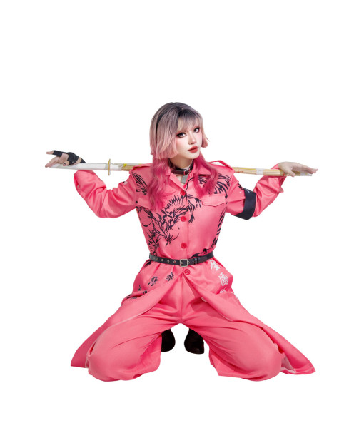 Women Pink Japanese Bakuzoku Uniform Motorcyle Gang Halloween Carnival Suit Costume