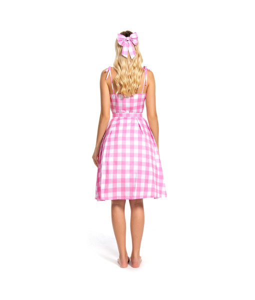 Women 60s Classic Vintage Pink Plaid Dress Halloween Costume