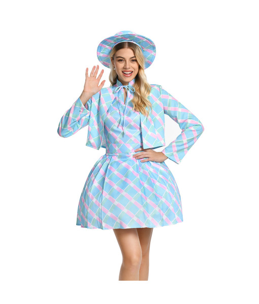 Women 80s Retro Stripes Blue Dress Party Dress Halloween Stage Costume