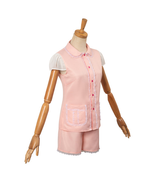 Women Pink Cute Pajamas Short Sleeve Shirt Pants 2Pcs