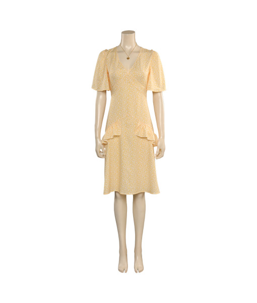 Women 80s Vintage Yellow Flounced Dress Halloween Costume