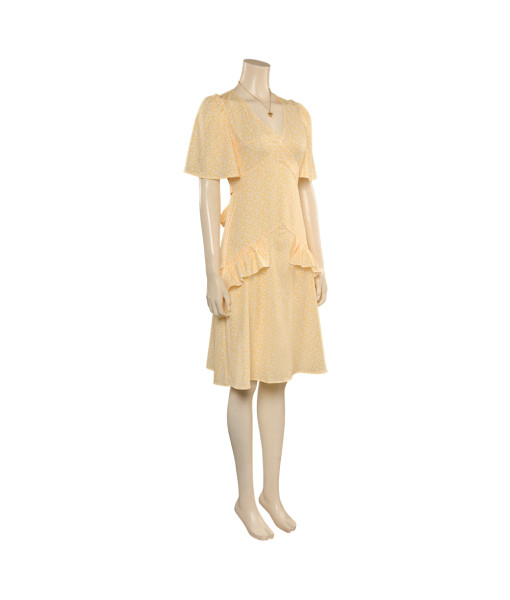 Women 80s Vintage Yellow Flounced Dress Halloween Costume