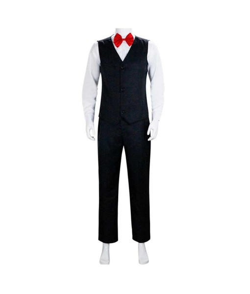 Men Black Vest Suit Red Bowtie Uniform