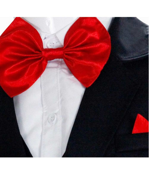 Men Black Vest Suit Red Bowtie Uniform