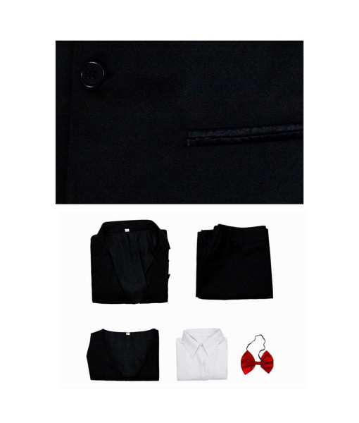 Men Black Vest Suit Red Bowtie Uniform