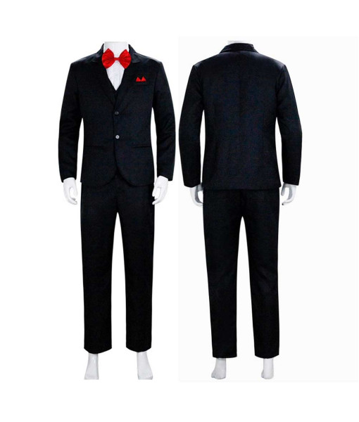 Men Black Vest Suit Red Bowtie Uniform