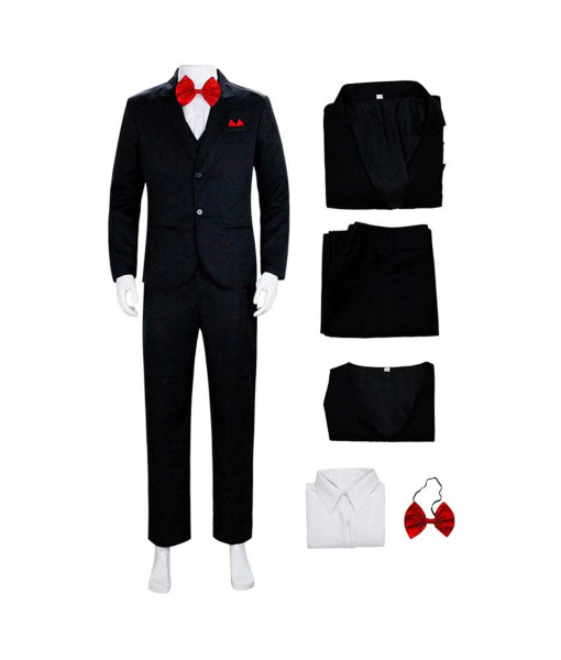 Men Black Vest Suit Red Bowtie Uniform