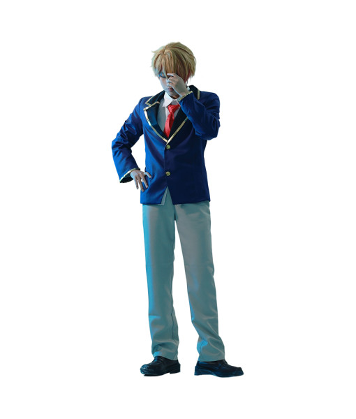 Men Dark Blue School Uniform Red Tie Slim Fit JK Uniform Halloween Costume