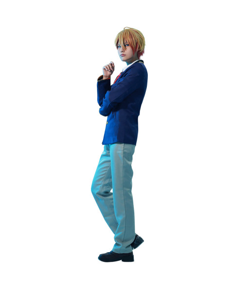 Men Dark Blue School Uniform Red Tie Slim Fit JK Uniform Halloween Costume