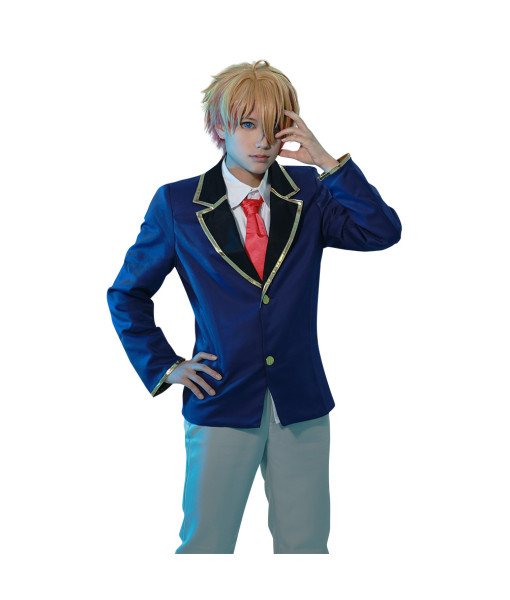 Men Dark Blue School Uniform Red Tie Slim Fit JK Uniform Halloween Costume
