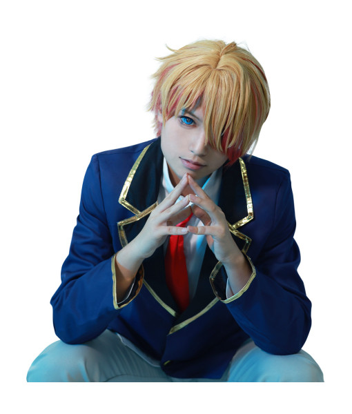 Men Dark Blue School Uniform Red Tie Slim Fit JK Uniform Halloween Costume