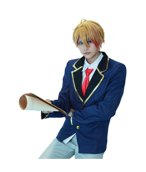 Men Dark Blue School Uniform Red Tie Slim Fit JK Uniform Halloween Costume