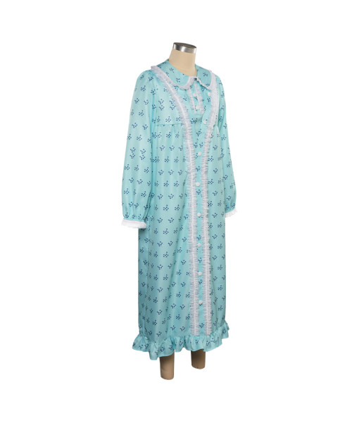 Women Blue Flower Pattern Pajamas Horror Role Play Halloween Costume