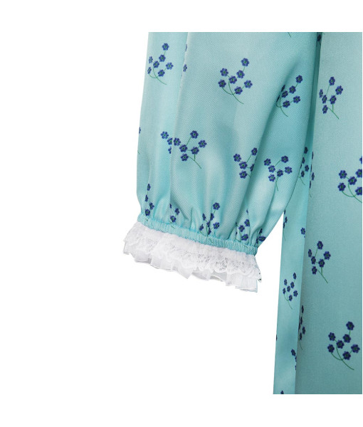 Women Blue Flower Pattern Pajamas Horror Role Play Halloween Costume