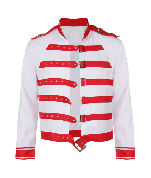 Men 80s Retro Vintage Red Strip  Jacket Rockstar Halloween Costume